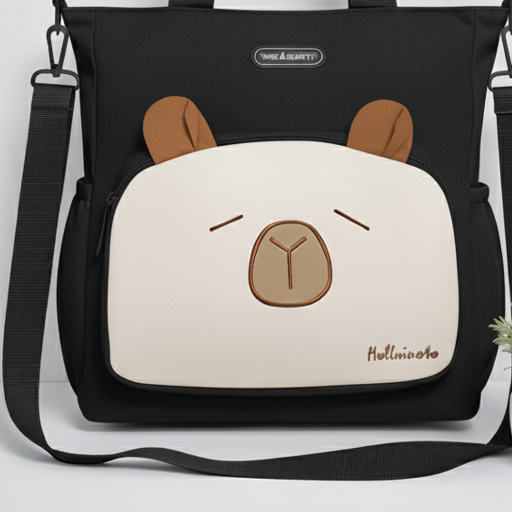 Sac à Main Motif Bébé Ours Noir