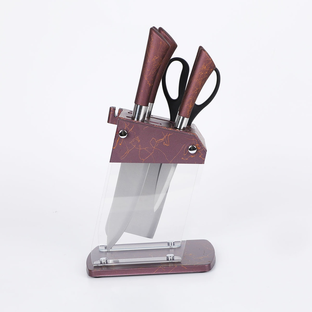 Ensemble des couteaux avec support transparent-Rouge Bordeaux