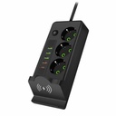 Multiprise Noir Avec Chargeur Sans Fil – Support De Téléphone Intégré, USB & Prises Européennes