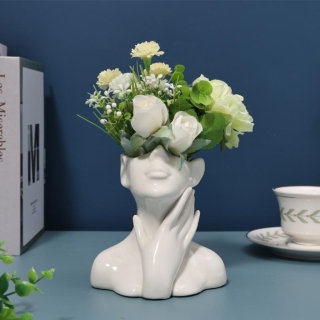Vase et Organisateur Multifonction Design Visage Moderne Blanc