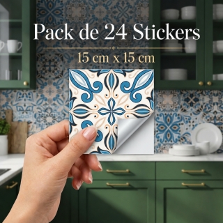 Pack de 24 Stickers Adhésifs 15 × 15 cm – Autocollants Muraux Résistants à l'Eau et à la Chaleur - Bleu