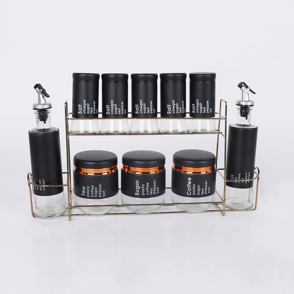Set de 8 Portes à Épices  Avec Support-Noir