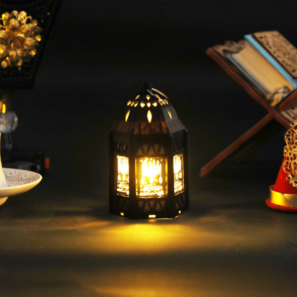 Mini Fanous Lumineux avec Lampe Guirlande Motif Ramadan Karim-Noir