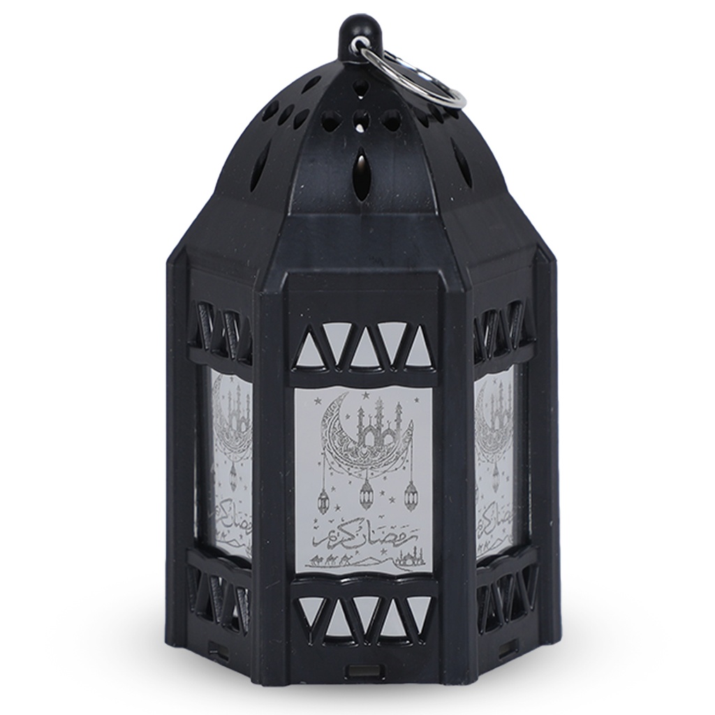 Mini Fanous Lumineux avec Lampe Guirlande Motif Ramadan Karim-Noir