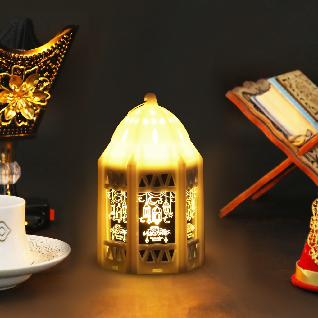 Mini Fanous Lumineux avec Lampe Guirlande Motif Ramadan Karim-Blanc