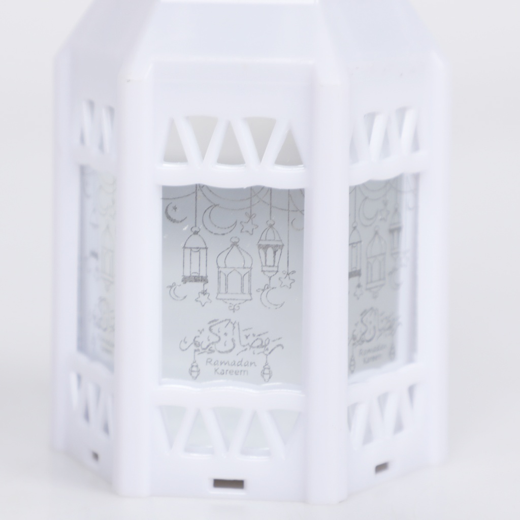 Mini Fanous Lumineux avec Lampe Guirlande Motif Ramadan Karim-Blanc