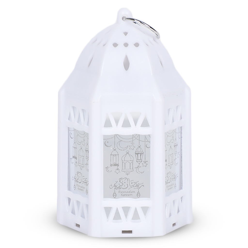 Mini Fanous Lumineux avec Lampe Guirlande Motif Ramadan Karim-Blanc