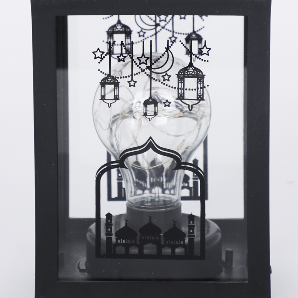 Fanous Lumineux avec Lampe Guirlande Motif Ramadan Karim-Noir