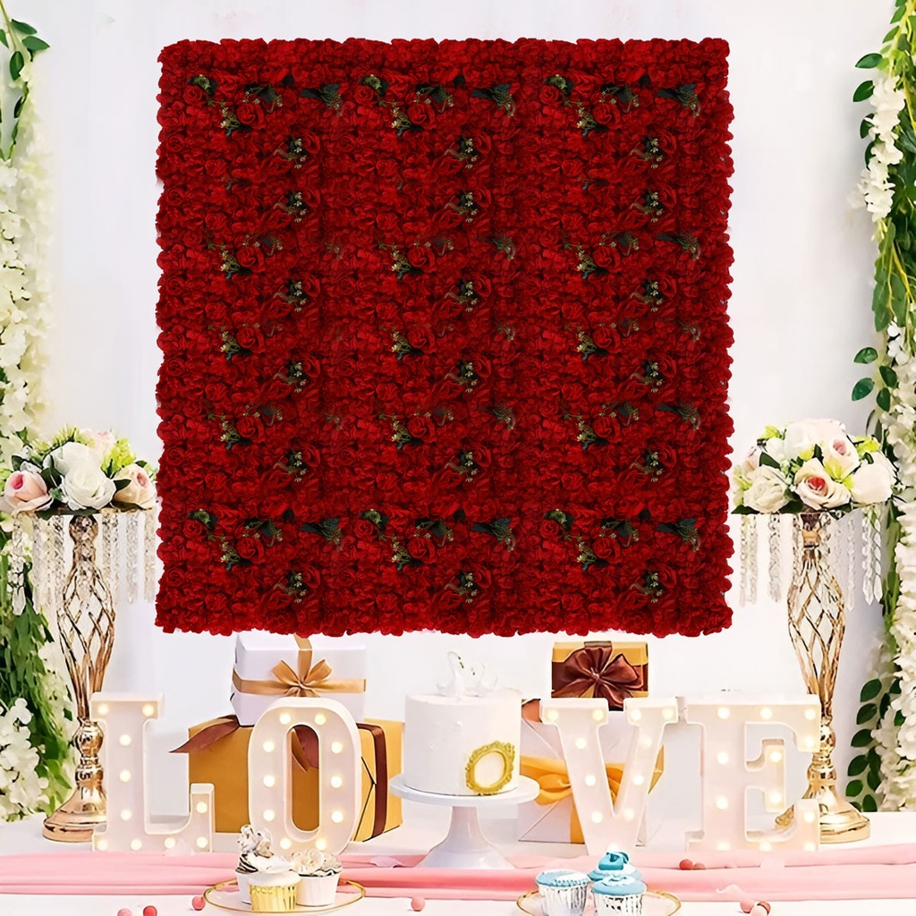 Mur de fleurs artificielles 60 X 40 cm modèle 1-Rouge