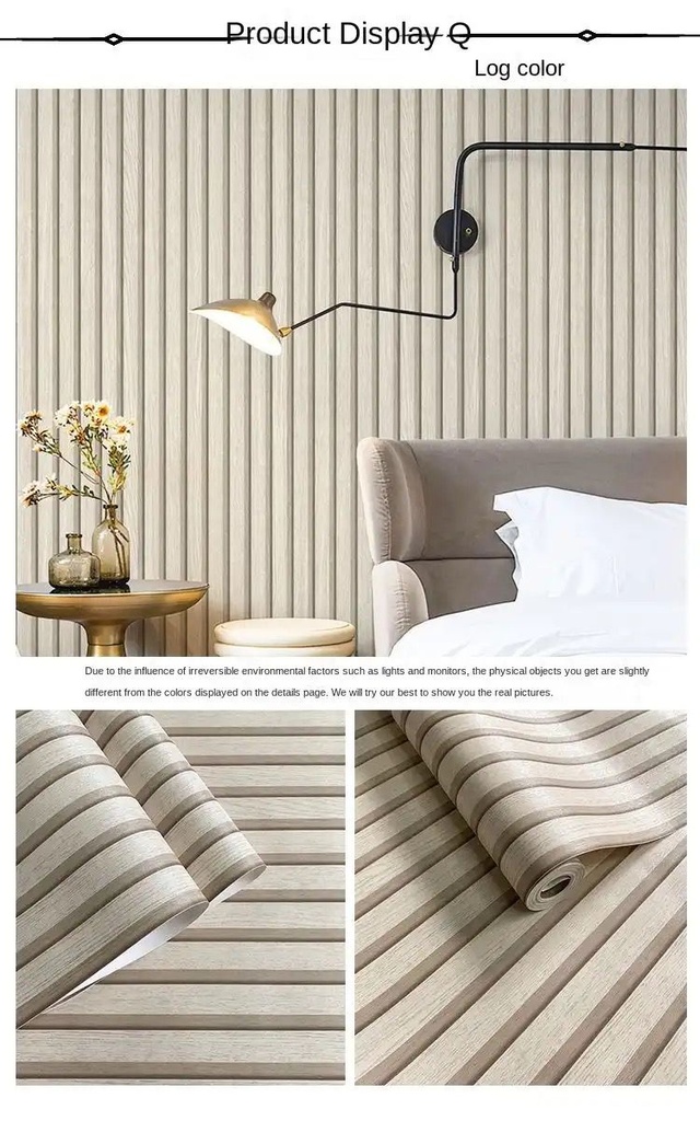 Papier peint Motif tube bois Beige 0,53 X 9,5m