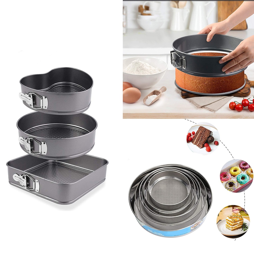 Pack de 3 Moules À Gâteaux et 6 tamis à farine En Acier Inoxydable