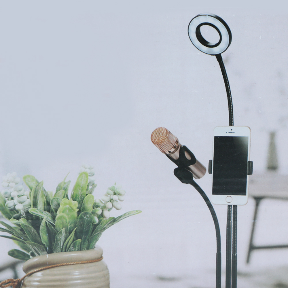 Ring light professional live stream A15 avec support de téléphone portable et microphone