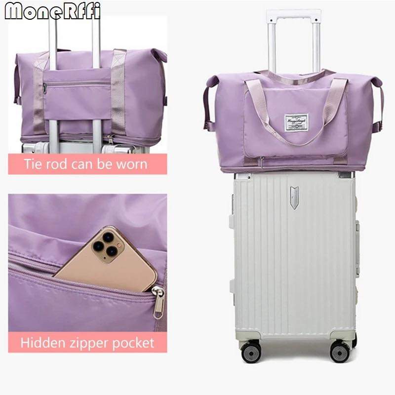 Sac de voyage pliant de grande capacité imperméable à l’eau-Violet clair