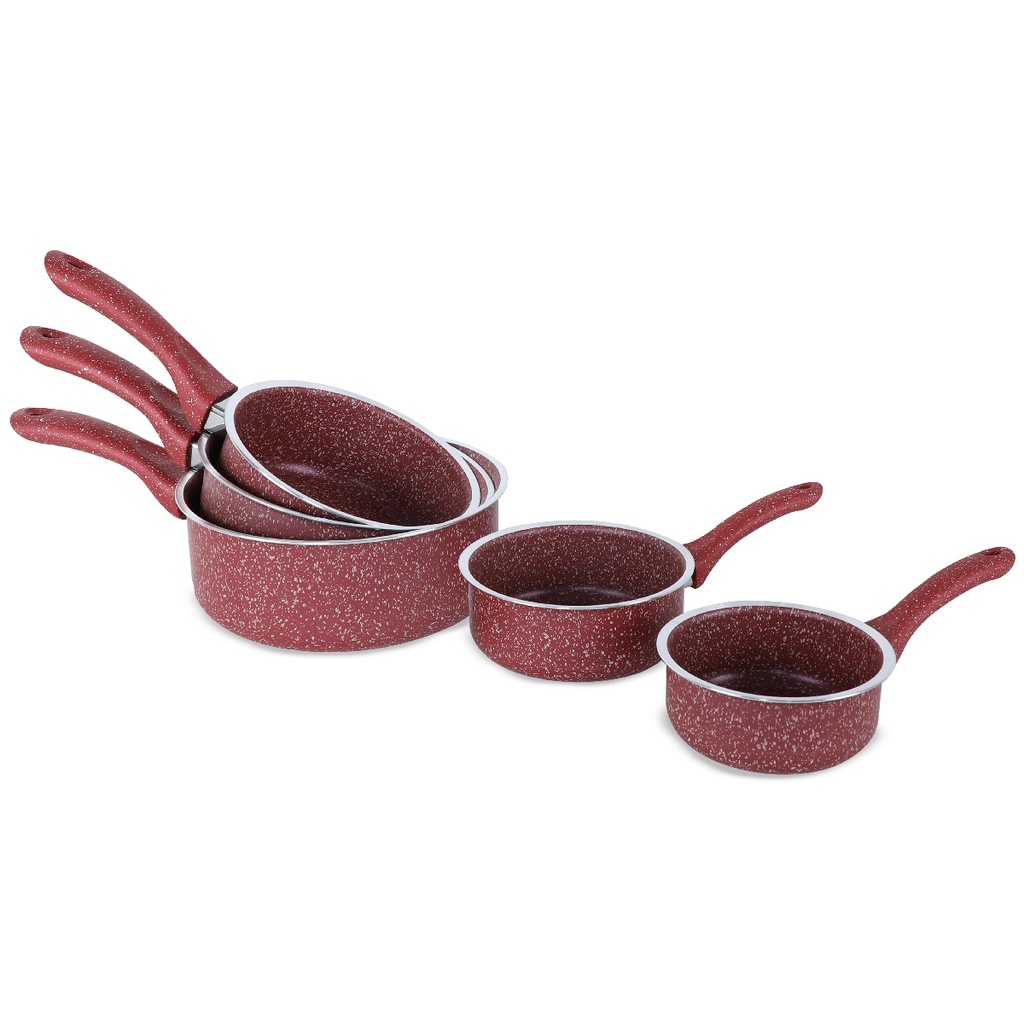 Hascevher Set De 5 Casseroles Granite Rouge