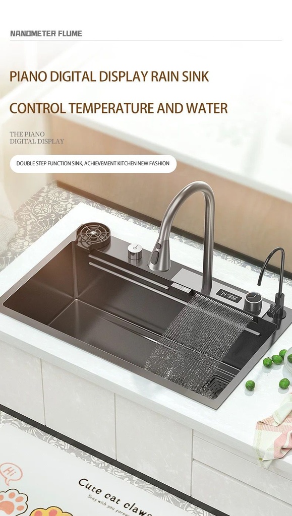 Évier de Luxe Multifonctions de Cuisine en Acier Inoxydable 75x45 cm