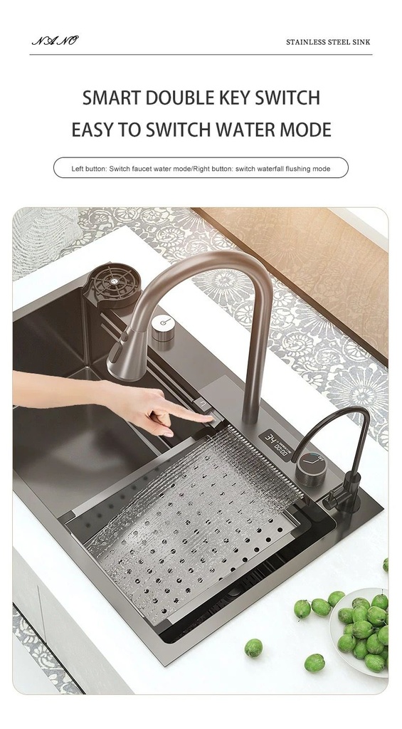 Évier de Luxe Multifonctions de Cuisine en Acier Inoxydable 75x45 cm