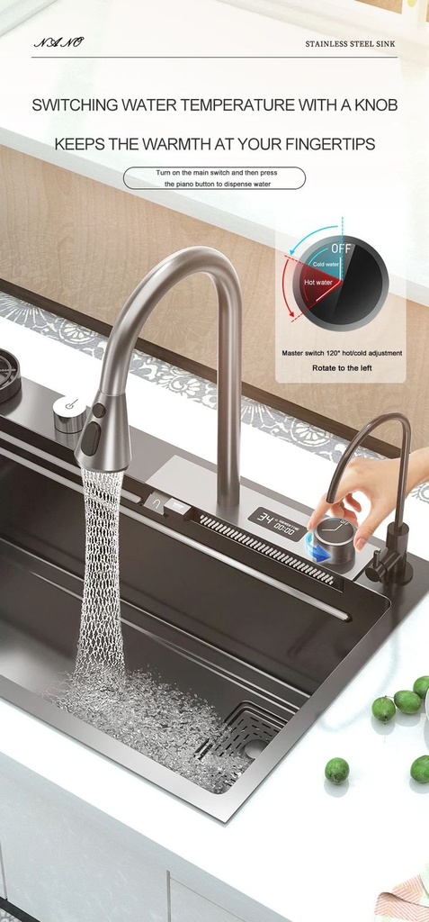 Évier de Luxe Multifonctions de Cuisine en Acier Inoxydable 75x45 cm