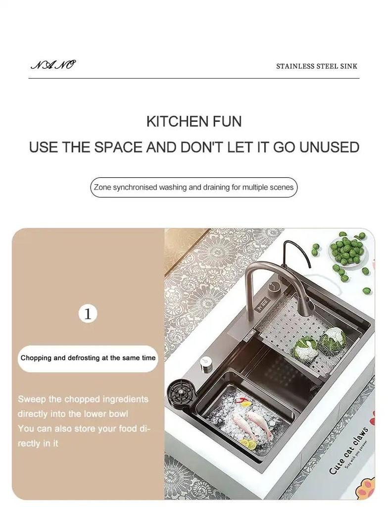 Évier de Luxe Multifonctions de Cuisine en Acier Inoxydable 75x45 cm