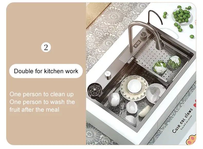 Évier de Luxe Multifonctions de Cuisine en Acier Inoxydable 75x45 cm
