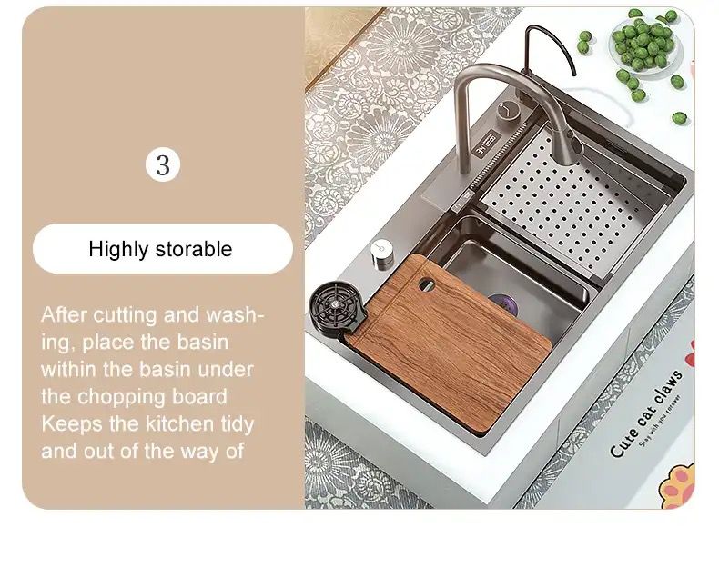 Évier de Luxe Multifonctions de Cuisine en Acier Inoxydable 75x45 cm