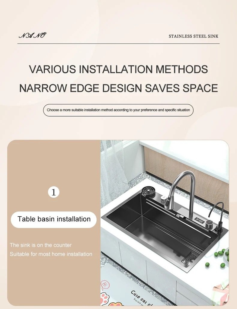 Évier de Luxe Multifonctions de Cuisine en Acier Inoxydable 75x45 cm