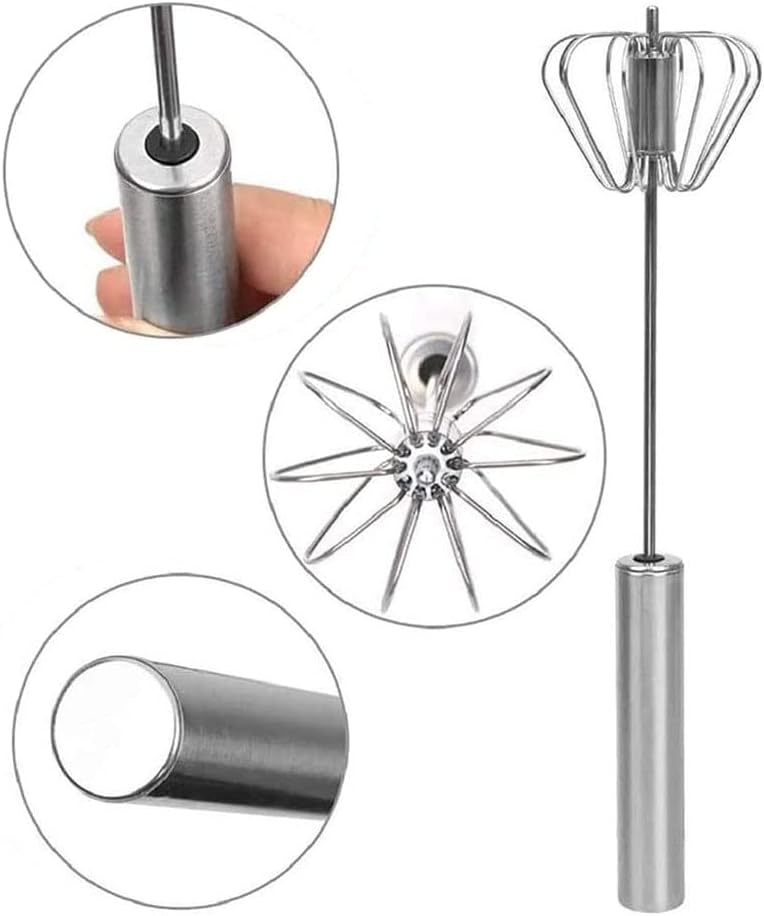 Fouet Semi-Automatique Rotatif en Acier Inoxydable 33 Cm
