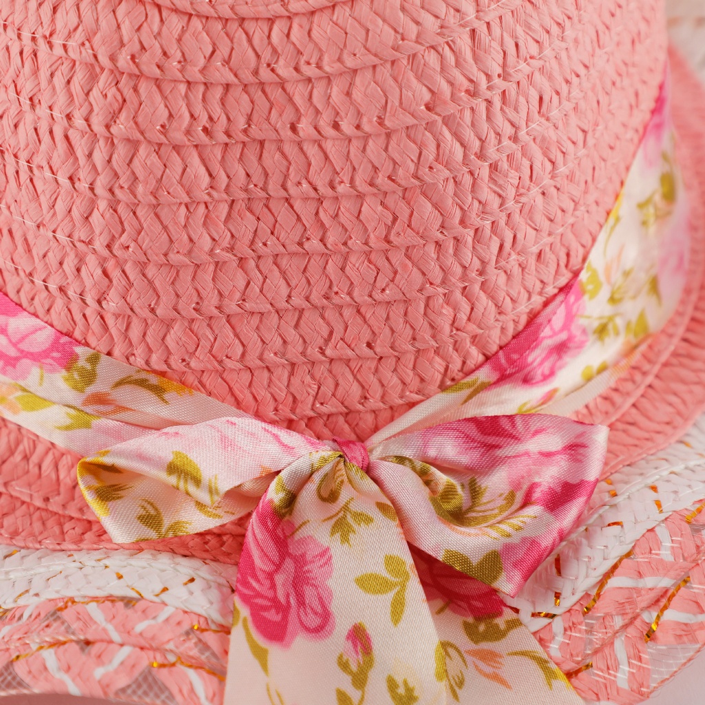 Chapeau avec ruban fleuri pour enfant Rose