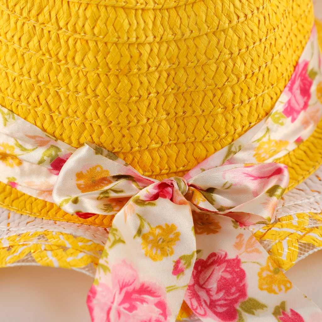 Chapeau avec ruban fleuri pour enfant Jaune