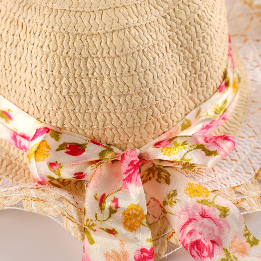 Chapeau avec ruban fleuri pour enfant Beige