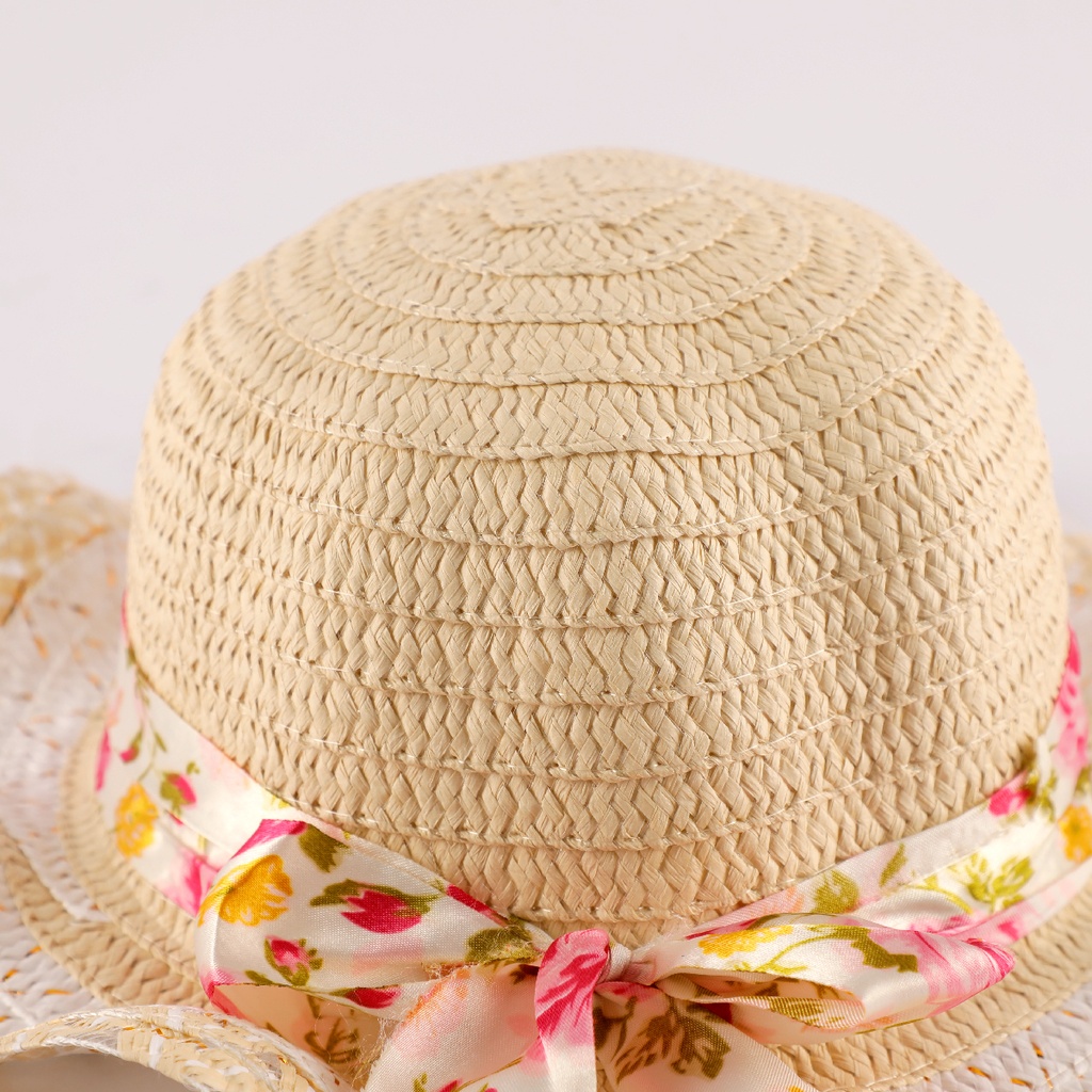 Chapeau avec ruban fleuri pour enfant Beige