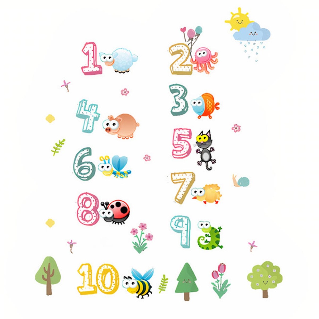 Autocollant murale chiffres et animaux - 90 x 30 cm