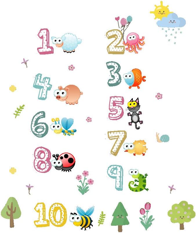 Autocollant Murale 39 stickers Chiffres et Animaux