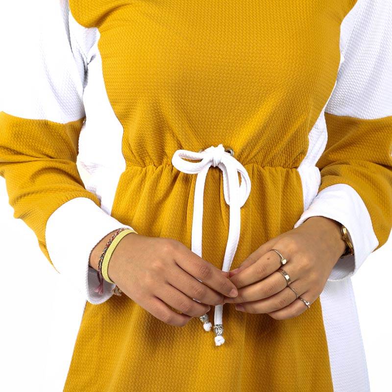 Jogging  2 pièces pour femme voilée Jaune avec bandes blanches-0