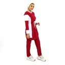 Jogging  2 pièces pour femme voilée Rouge bordeaux avec bandes blanches-0