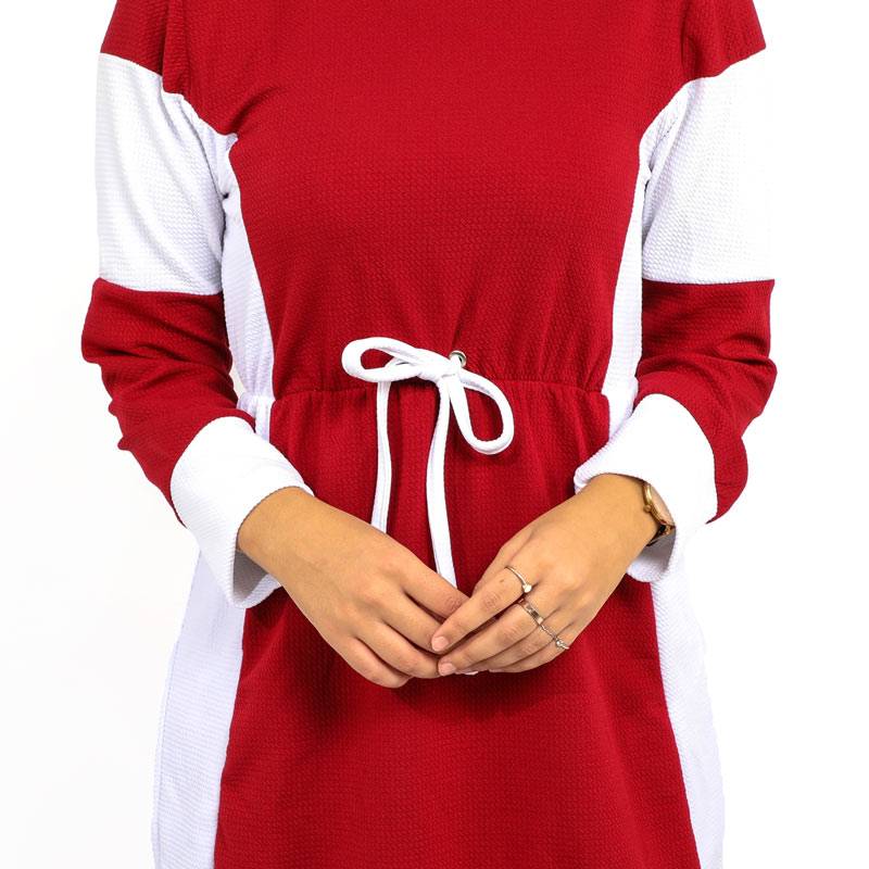 Jogging  2 pièces pour femme voilée Rouge bordeaux avec bandes blanches-0