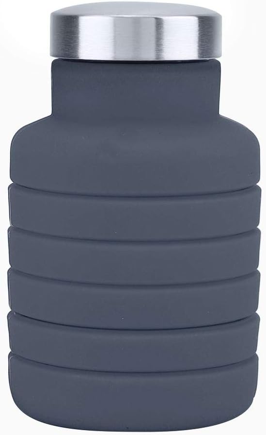 Bouteille d'Eau Rétractable en Silicone - 500ml, Portable et Pliable, Sans BPA-Gris