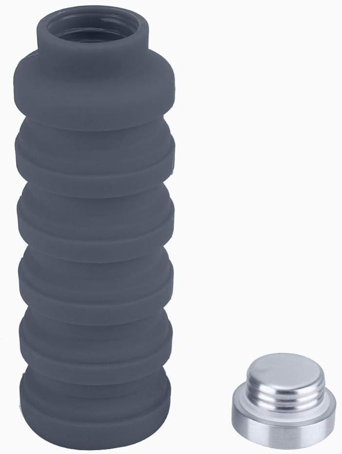 Bouteille d'Eau Rétractable en Silicone - 500ml, Portable et Pliable, Sans BPA-Gris