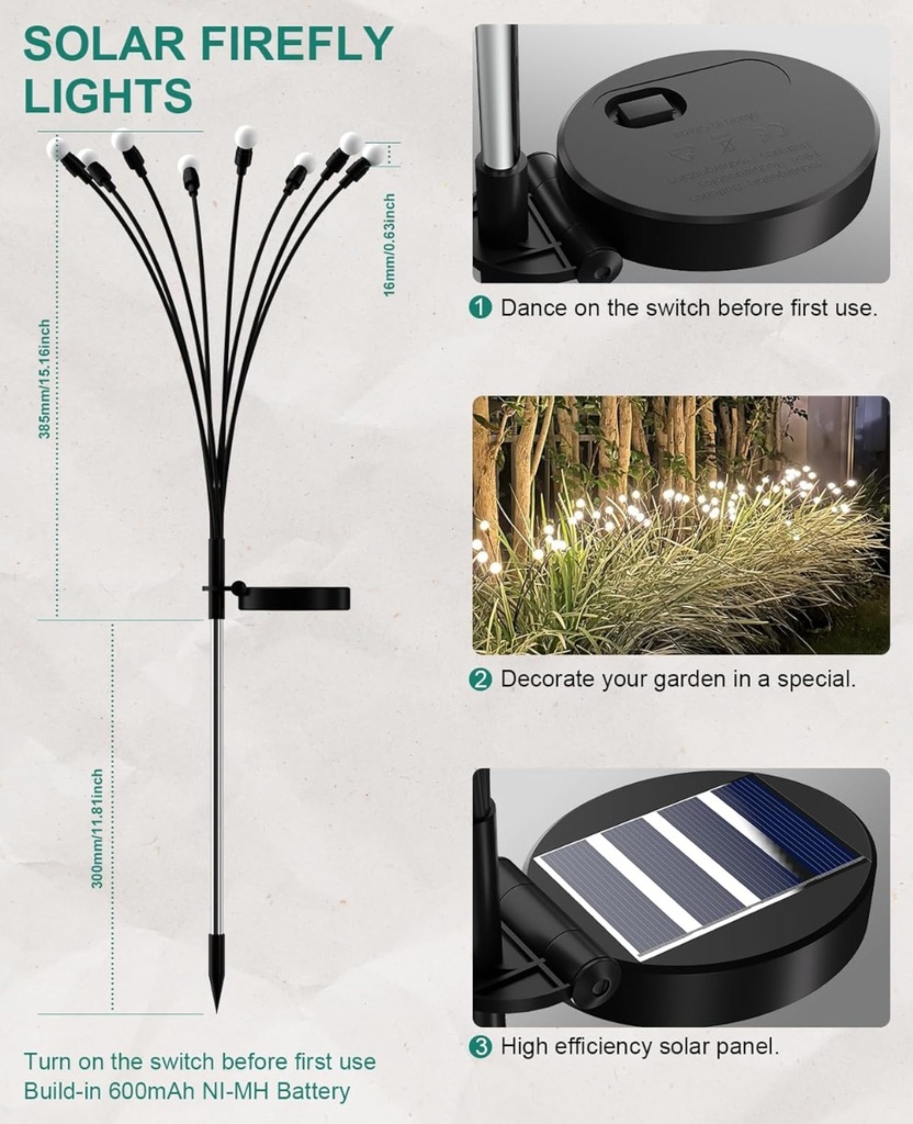 Lot De 8 Lampes de Jardin Solaires à LED Blanches Chaudes