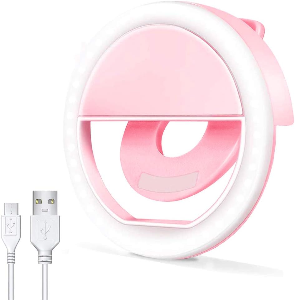 Anneau Lumineux pour Selfie 28 LED Avec 3 Niveaux de Luminosité Réglable -Rose