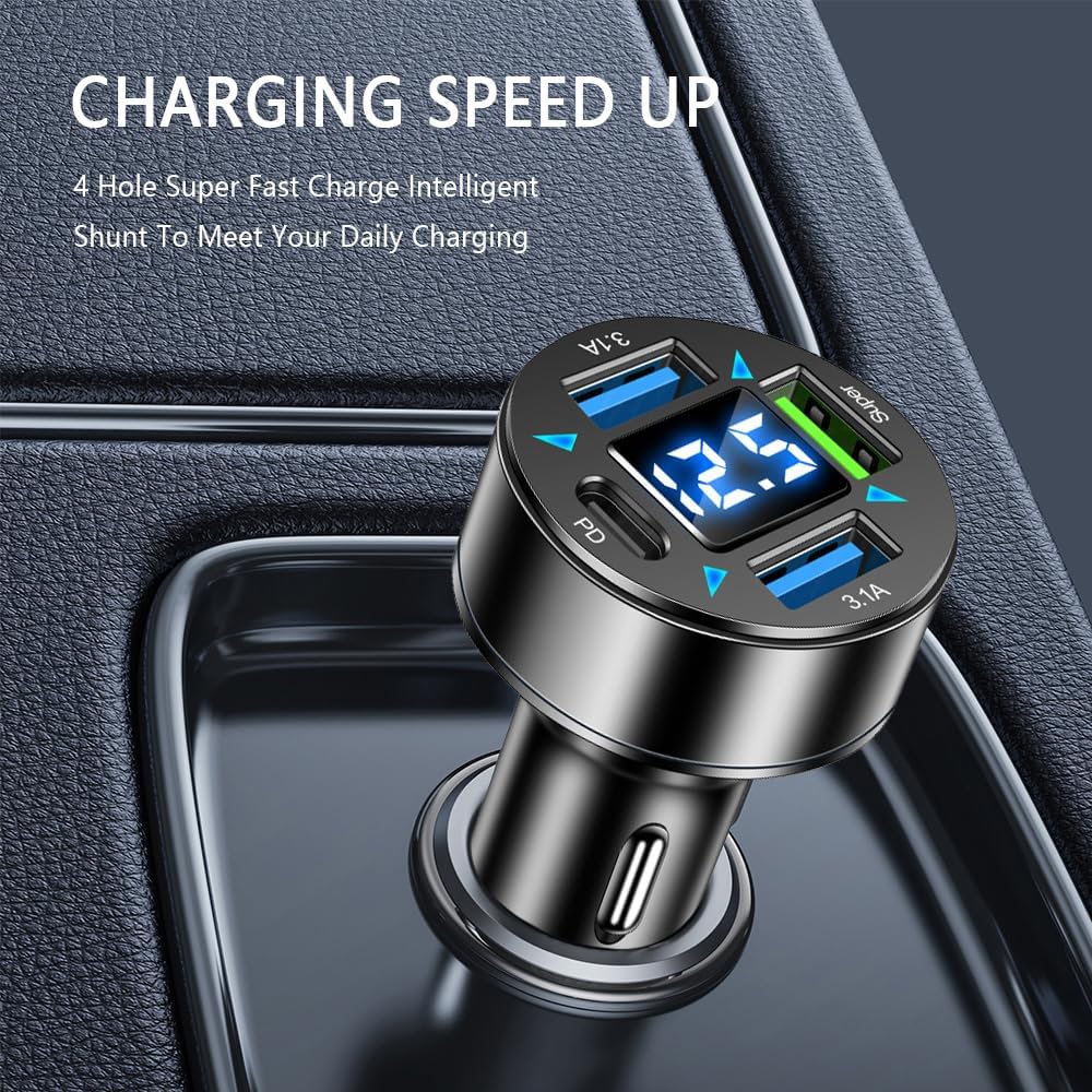 Adaptateur De Charge Multifonctionnel 3.A pour Voiture avec Afficheur Numérique LED 