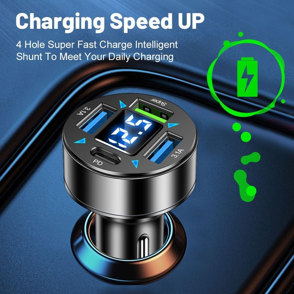 Adaptateur De Charge Multifonctionnel 3.A pour Voiture avec Afficheur Numérique LED 