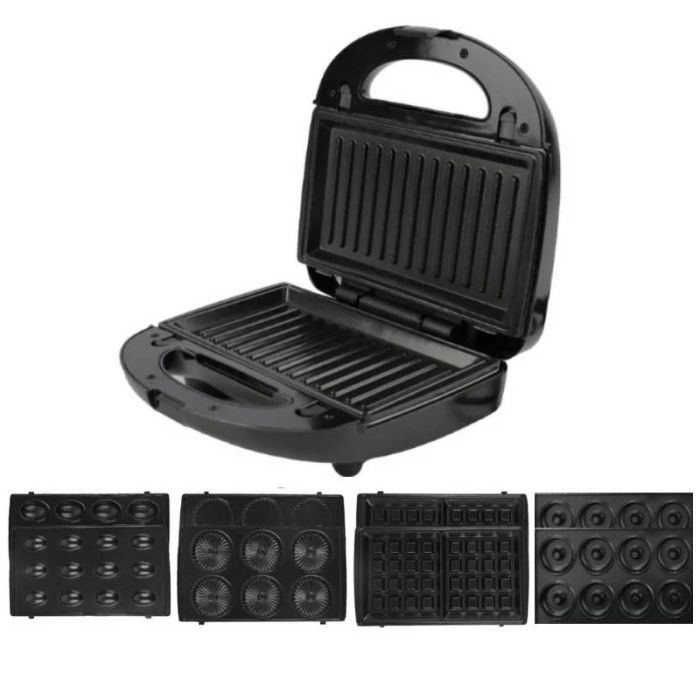  Appareil à Plaque Chauffante 5 en 1 - Panini, Zouza, Donuts, Gaufre, Cake - 750W