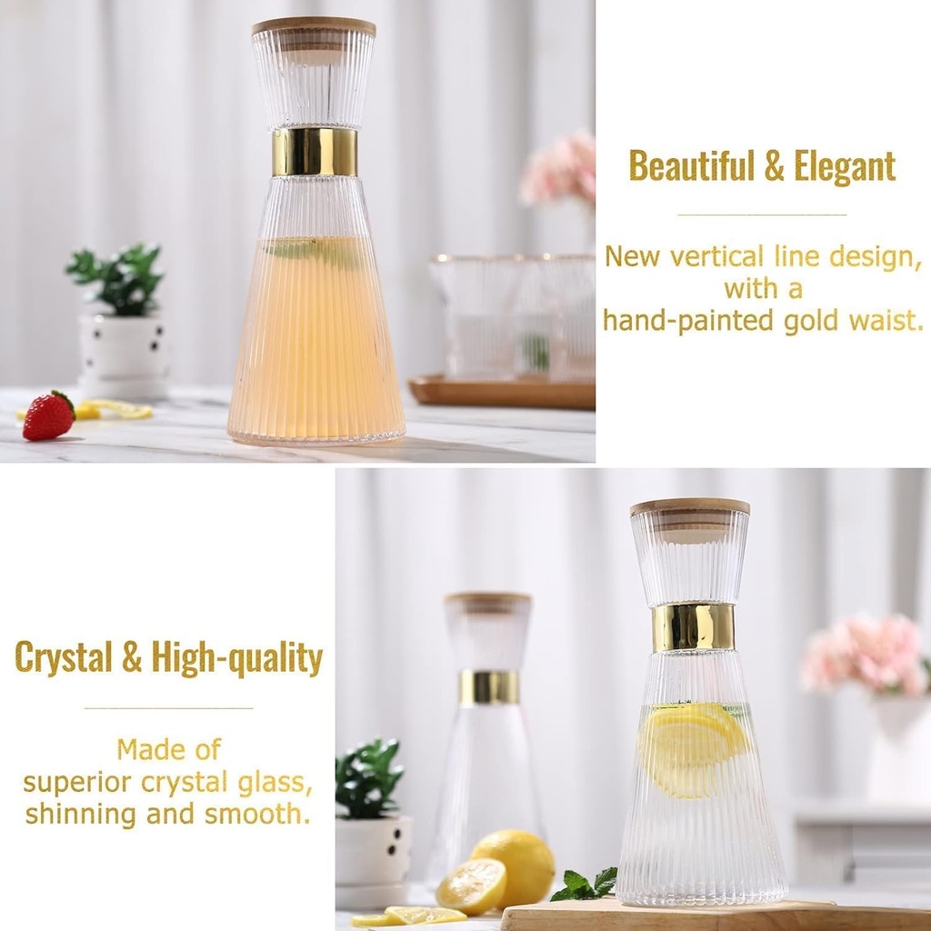 Service à Boisson 7 Pièces Carafe Et 6 Verres en Verre avec Bord Doré