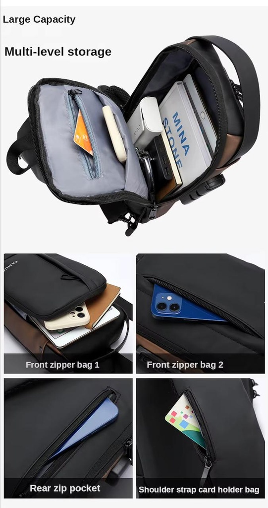 Sac à Dos à Bandoulière Antivol USB-Motif 3