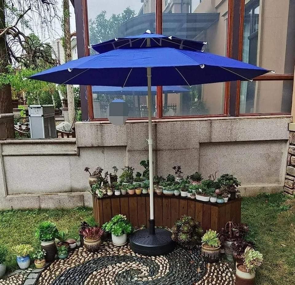 Parasol Grand Modèle Haute Qualité Double Toit Forme Rond 3,00 m-Bleu