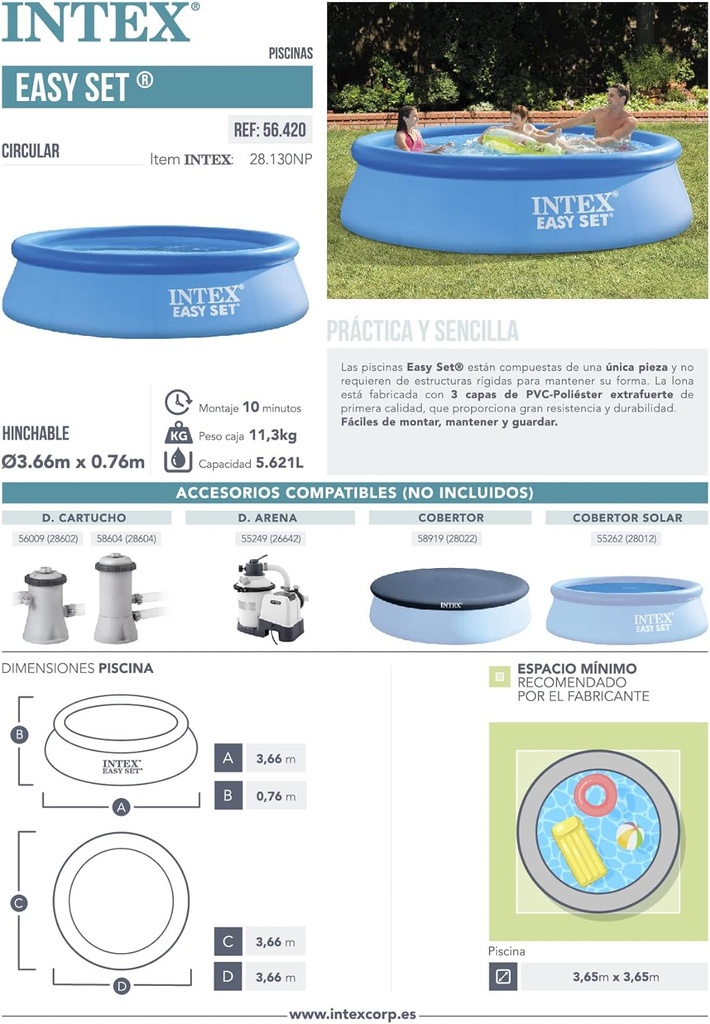 INTEX Piscine Gonflable Autoportante Rond (Ø) 3,66 m x (H) 0,76 m / Référence : #28130NP
