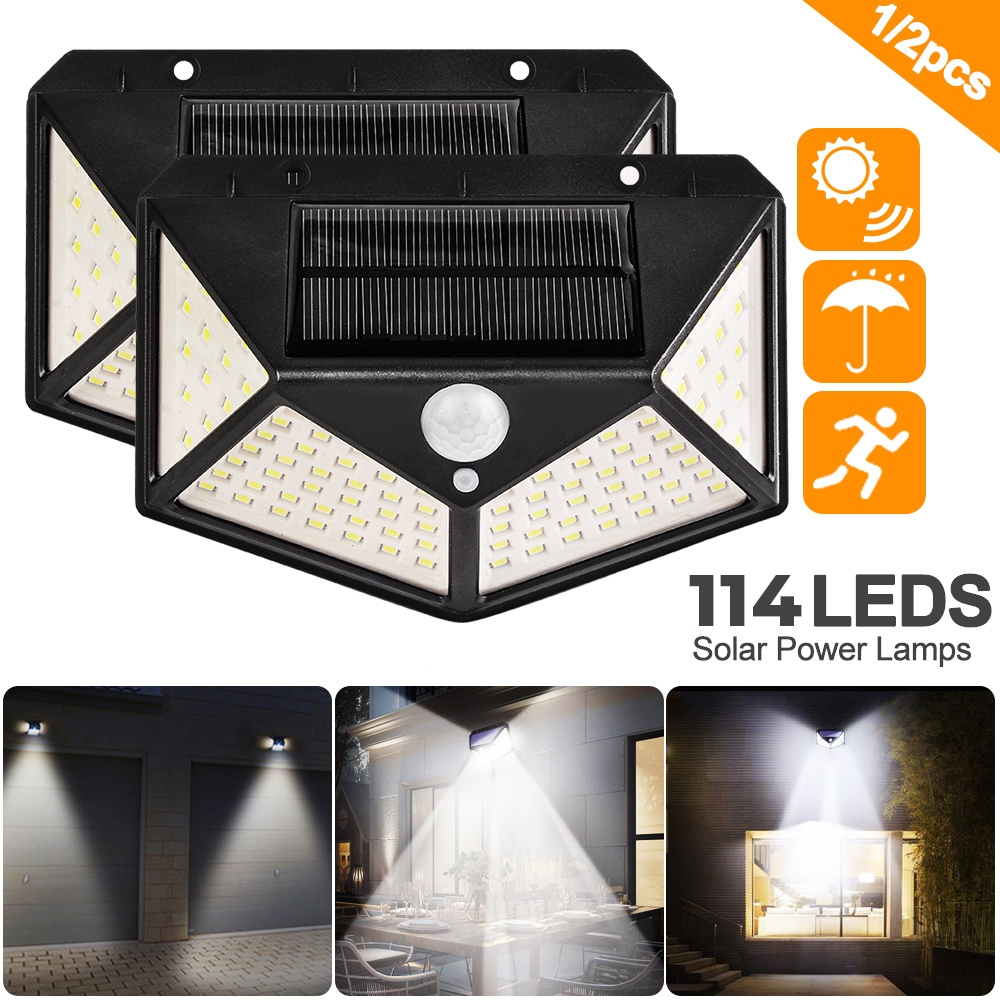 Applique Murale Lampe Solaire À 114 Led Avec Détecteur de Mouvement étanche 