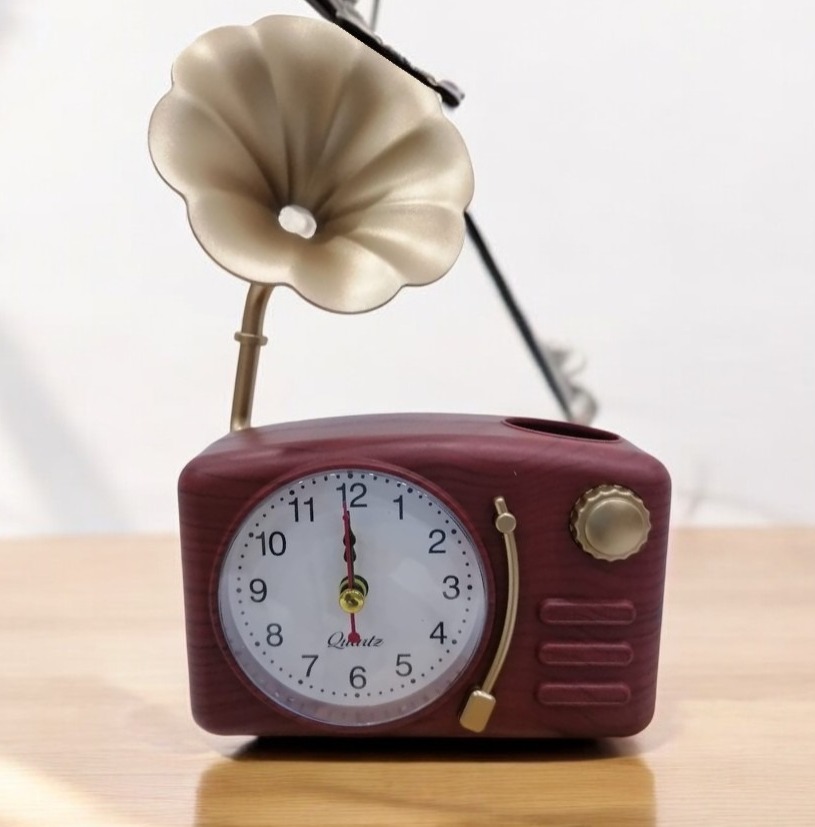 Horloge Réveil Style Gramophone 11.5 x 8 cm