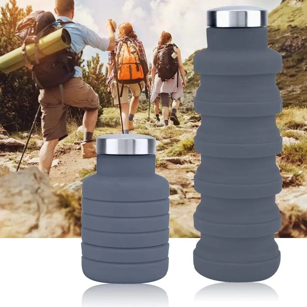 Bouteille d'Eau Rétractable en Silicone - 500ml, Portable et Pliable, Sans BPA-Gris