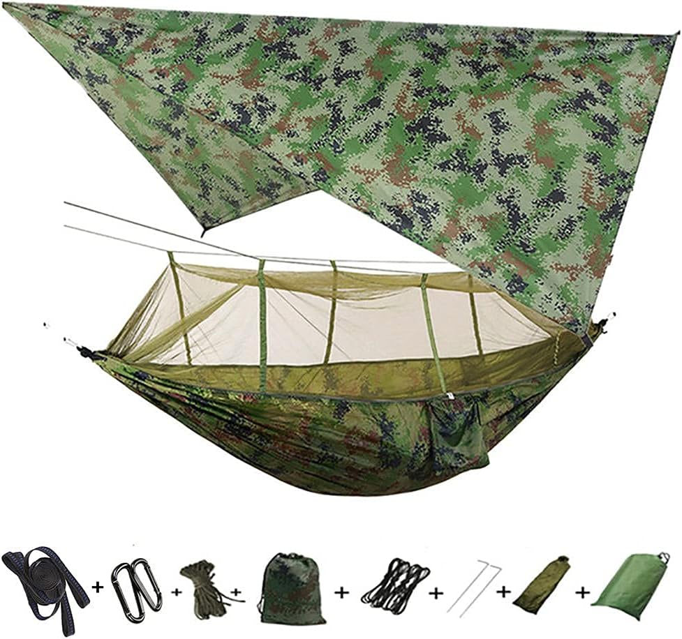 Hamac De Randonnée Durable Hamac De Camping Portable Hamac De Randonnée Avec Couvrepluie De Moustiquaire -Motif 6